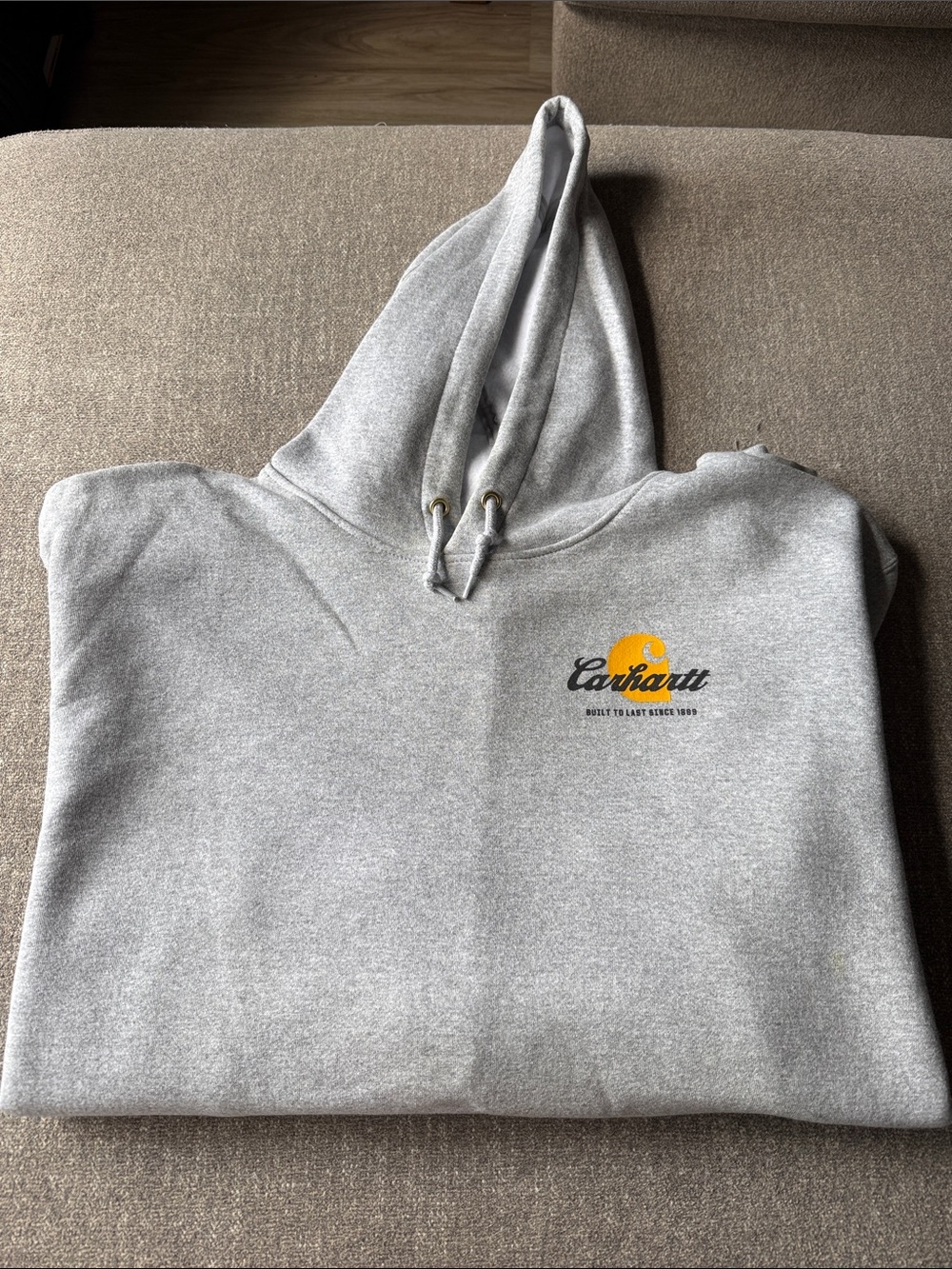 Carhartt Light Gray Crewneck Hoodie with Yellow Logo - Men's Pullover 3XLT